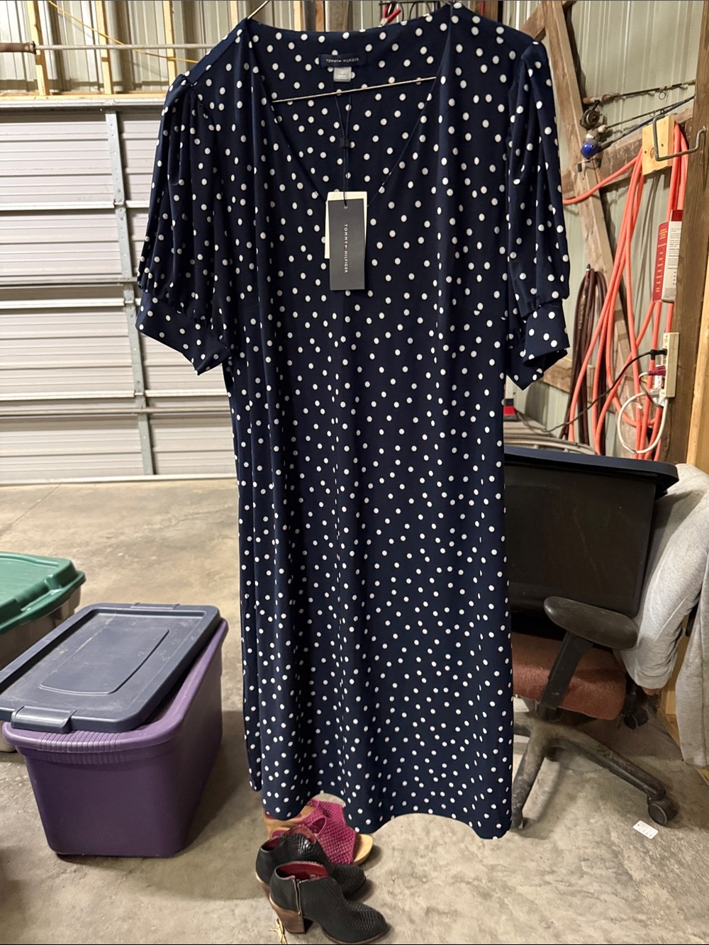 Tommy Hilfiger Navy Blue Polka Dot Midi Dress